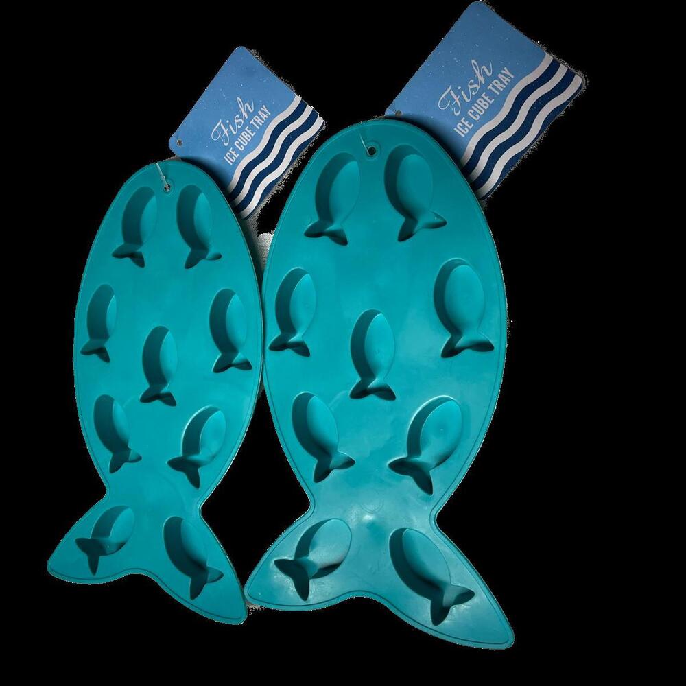 COASTAL ~ Silicone Ice Mold Tray ~ FISH ~ Set of 2 ~ AQUA BLUE